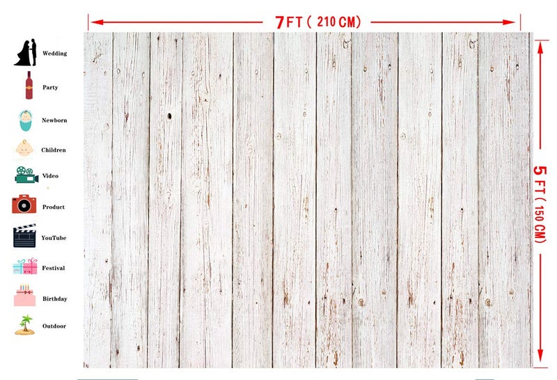 Dudaacvt 7x5FT Vintage Wood Backdrop Retro Rustic White and Gray Wooden Floor Background for Photography Kids Adult Photo Booth Video Shoot Vinyl Studio Props - Image 3